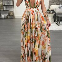 Elegant Summer Women Long Maxi Dress V-Neck Party Beach Sexy Dress - Thumbnail 1