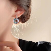  Women's Luxury Crystal Circle Ring Buckle Pendant Earrings - Thumbnail 1