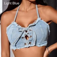 Women Beach Sexy Denim Halter Tops  - Thumbnail 5