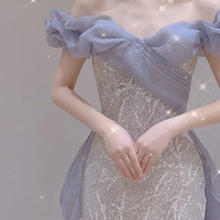 Fish tail evening dress 2025 summer one shoulder sequin fairy temperament bride toast dress party host dress dress - Thumbnail 4