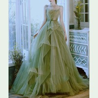 Evening Dress Female 2025 New Green Forest Style Student Art Exam Graduation Host Dress - Thumbnail 6