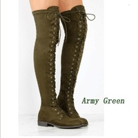 Lace-up Knee High Boots Zipper Low Boots - Thumbnail 2