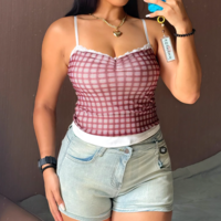 Plaid Print Lace Trim Camisole Top - Thumbnail 2