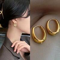 Korean Classic gold silver Hoop earrings for women Girls Jewelry Gift - Thumbnail 1