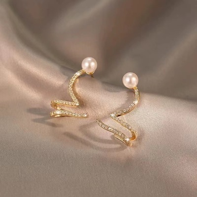 Fashion trend elegant rhinestone imitation pearls stud earrings for women jewelry gifts