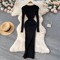 Autumn winter new long sleeve round neck Knitted Bodycorn Dress - Thumbnail 2