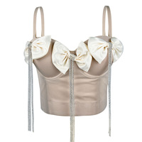 Sexy Rhinestone tassel bow diamond chain tie fishbone corset - Thumbnail 1