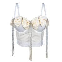 Sexy Rhinestone tassel bow diamond chain tie fishbone corset - Thumbnail 2