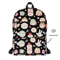 Women Cute Black Backpack Squishy Mochi Parade with Faces, Wings, Hats, and Hearts - Thumbnail 5