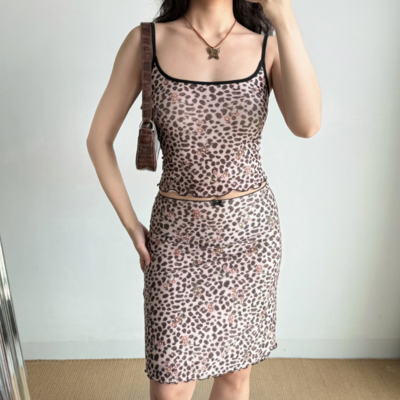 Sexy leopard print sling + hip skirt suit women's summer two-piece suit