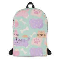 Women Cute Backpack Whisker Wonderland A Playful Cat Pattern - Thumbnail 5