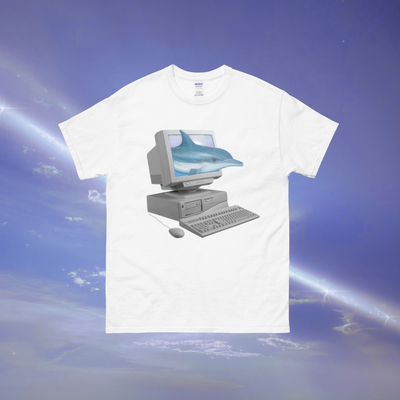 Web core dolphin surfing on web t shirt white - Thumbnail 1