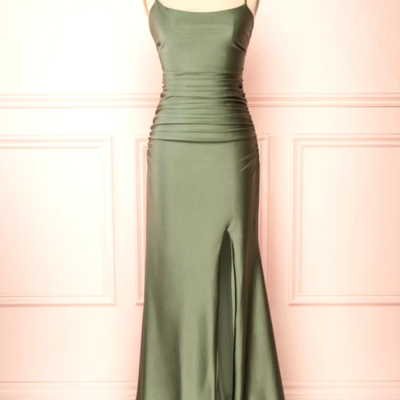 Modest sheath olive green backless prom dresses - Thumbnail 1