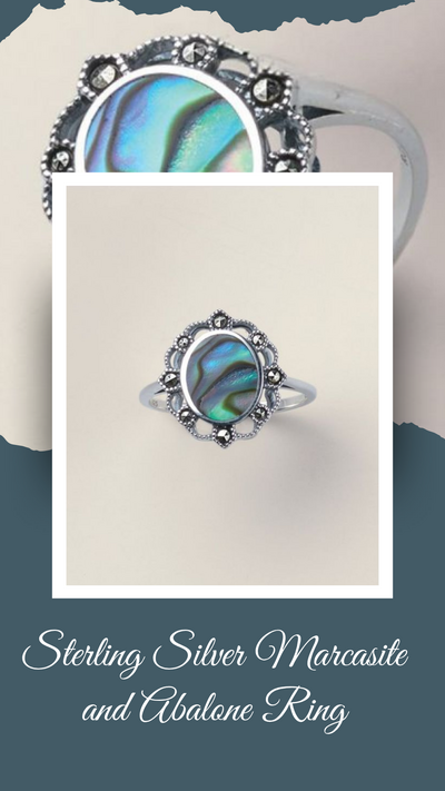 Sterling Silver Marcasite and Abalone Ring