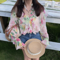 Fashion floral print layered long sleeve shirt - Thumbnail 1