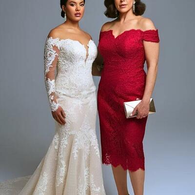 Elegant burgundy wine red sheath lace tea-length mother of the bride/ groom dresses formal evening dress