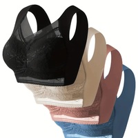 4pcs Mixed Color Plus Size Lace Lingerie Set – Wireless Bra & Panties | Sexy, Comfortable Daily Wear in 1XL–6XL - Thumbnail 2