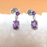 Sterling Silver Amethyst & Cz Stud Earrings/Amethyst Earrings/Amethyst Studs/Amethyst Jewellery/Amethyst Jewelry/February Birthstone/UK - Thumbnail 4