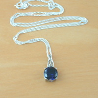  BOXED GIFT /925 Sapphire (Lab Created) Solitaire Pendant & Chain/Sapphire Jewelry/Silver Sapphire Necklace/Sapphire Pendant/Sapphire Gift/UK - Thumbnail 2