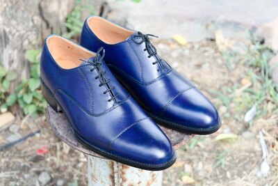 Crafted Leather Handmade Men Classic Blue Leather Lace up Oxford Dress Shoes