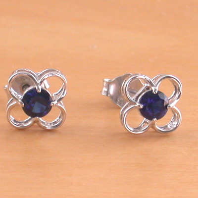 925 sapphire (lab created) stud earrings/daisy sapphire studs/sapphire jewellery/sapphire jewelry/sapphire jewelery/september birthstone