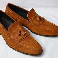 Crafted Leather Handmade Men Brown Suede Leather Fringes Tassel Loafers Dress Shoes - Thumbnail 2