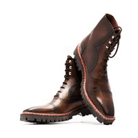 Crafted Leather Handmade Men Classic Brown Leather Norwegian Welted Dress Boot - Thumbnail 1
