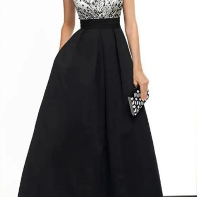 A-line elegant boat neck sleeveless formal evening dress with appliques - Thumbnail 1