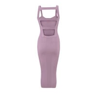 Square Neck Elastic Bodycon Knitted Dress - Thumbnail 2