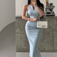 Sexy hollow pleated suspender dress female temperament hip skirt - Thumbnail 3