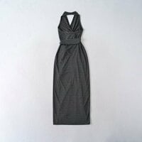 Backless Striped Halter Neck Tie Hip Skirt Dress - Thumbnail 2