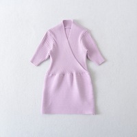 Ice cream short sleeve crossover V-neck knit top - Thumbnail 2