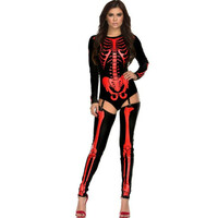 Halloween Skull Zombie Costume – Unisex Cosplay Uniform in Black, Red, Gold, or White  - Thumbnail 3
