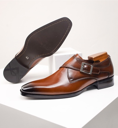 Genuine leather shoes buckle monk men's business shoes 2 colors