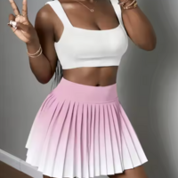 High Waist Women's Gradient Color Pleated Skirt - Thumbnail 2