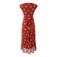 Sexy red V-neck strappy slim fit dress - Thumbnail 1
