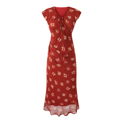 Sexy red v-neck strappy slim fit dress