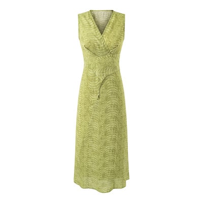 Retro and fresh holiday style tie waist cross v-neck dress
