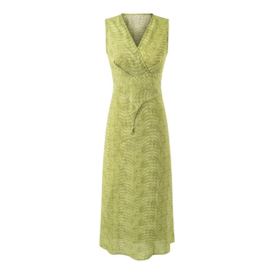 Retro and fresh holiday style tie waist cross V-neck dress