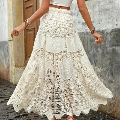 Boho vintage-inspired high waist maxi skirt for women