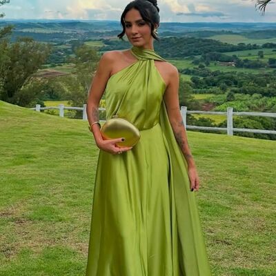 Green a line one shoulder prom dresses evening gowns formal party gowns