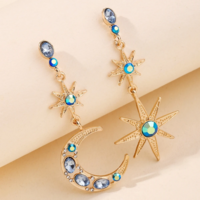 Celestial Blue Crystal Moon and Star Earrings - Thumbnail 4