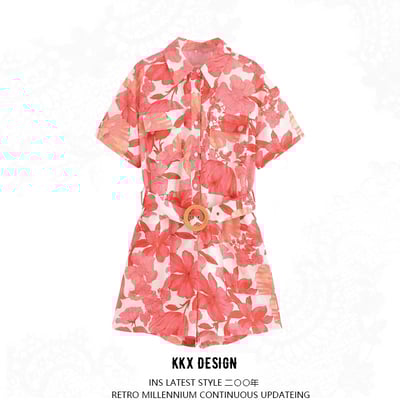 Fashionable and simple slim print short jumpsuit