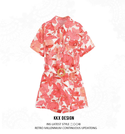 Fashionable and simple slim print short jumpsuit