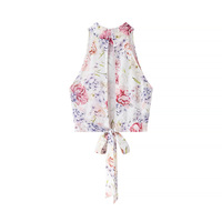 Halter Neck Sleeveless Short Top Floral Skirt Two-Piece Set - Thumbnail 4