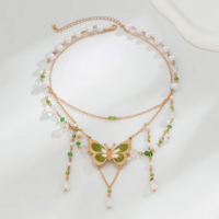 Multilayer Butterfly Pendant Tassel Necklace  - Thumbnail 1