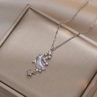 Moon and Star Zircon Pendant Necklace - Thumbnail 1