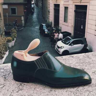 Handmade dark green loafers shoes for mens ideal for wedding outfit