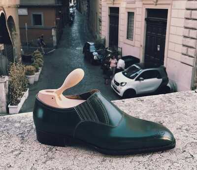 Handmade Dark Green Loafers Shoes For Mens Ideal For Wedding Outfit