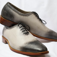 Crafted Leather Classic Gray Leather Lace up Dress Shoes - Thumbnail 2